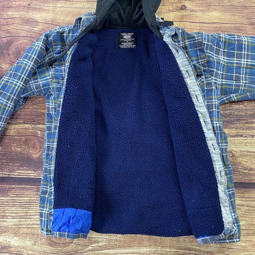 Grit Iron Workwear M Button Up Sherpa Lined Flannel Hooded Jacket Blue - Picture 2 of 8